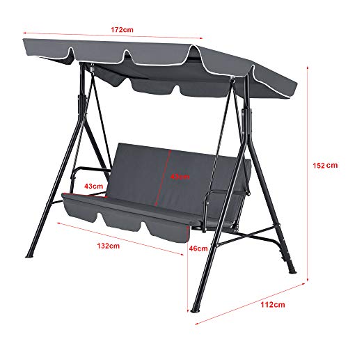 [en.casa] Hollywoodschaukel 172x112x152cm Gartenschaukel 3-Sitzer Gartenliege Schaukel Gartenbank bis 270kg Wasserabweisender Bezug - 3