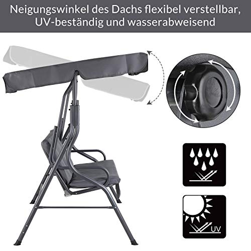 Casaria Hollywoodschaukel Sonnendach Gartenschaukel Schaukelbank Schaukel Garten Indoor Balkon Terrasse anthrazit - 7