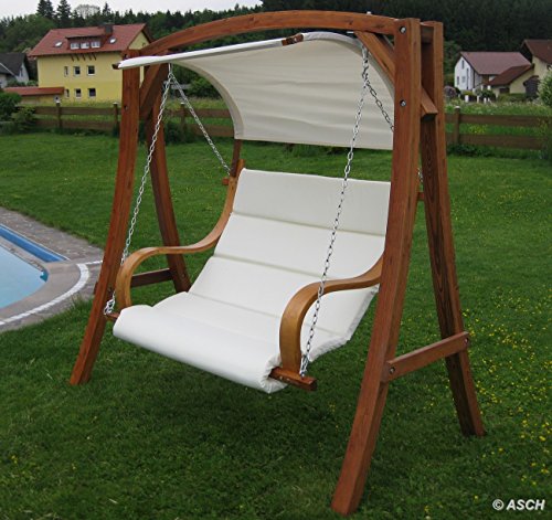 ASS Design Hollywoodschaukel Gartenschaukel MERU aus Holz Lärche inkl. Abdeckung von AS-S, Farbe:Cremeweiss - 8