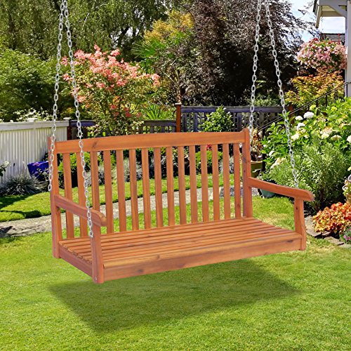 Outsunny Hängebank Gartenschaukel Hollywoodschaukel 2-Sitzer mit Ketten Holz Braun B122 x T61 x H59cm - 2