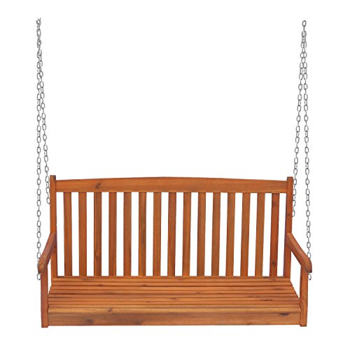 Outsunny Hängebank Gartenschaukel Hollywoodschaukel 2-Sitzer mit Ketten Holz Braun B122 x T61 x H59cm - 3