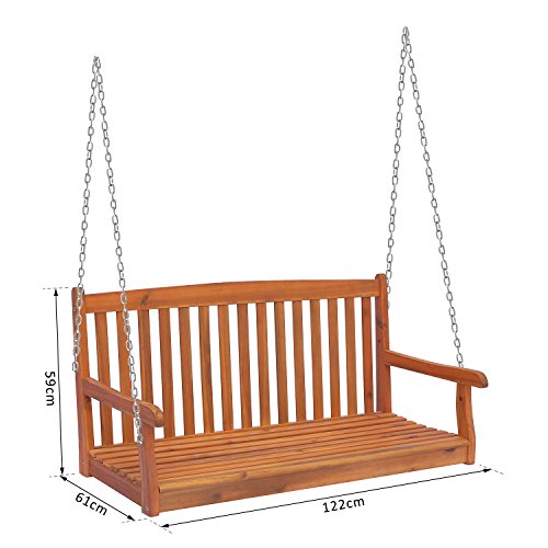 Outsunny Hängebank Gartenschaukel Hollywoodschaukel 2-Sitzer mit Ketten Holz Braun B122 x T61 x H59cm - 4