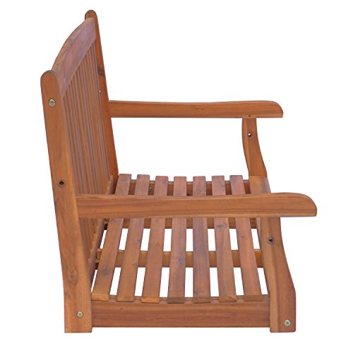 Outsunny Hängebank Gartenschaukel Hollywoodschaukel 2-Sitzer mit Ketten Holz Braun B122 x T61 x H59cm - 5