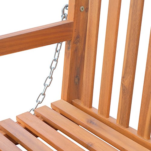 Outsunny Hängebank Gartenschaukel Hollywoodschaukel 2-Sitzer mit Ketten Holz Braun B122 x T61 x H59cm - 6