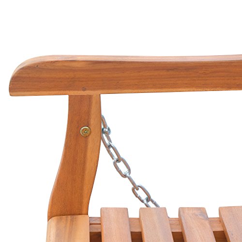 Outsunny Hängebank Gartenschaukel Hollywoodschaukel 2-Sitzer mit Ketten Holz Braun B122 x T61 x H59cm - 7