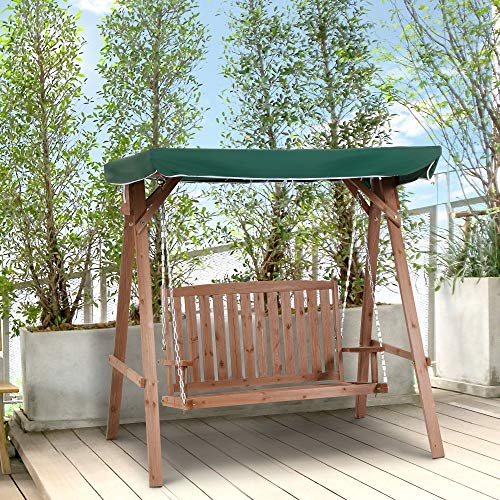 Outsunny Gartenschaukel für 2 Personen, Hollywoodschaukel, Schaukelbank mit Dach, Massivholz, Grün, 160 x 120 x 165 cm - 2