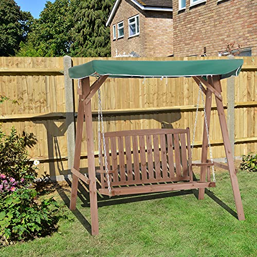 Outsunny Gartenschaukel für 2 Personen, Hollywoodschaukel, Schaukelbank mit Dach, Massivholz, Grün, 160 x 120 x 165 cm - 3