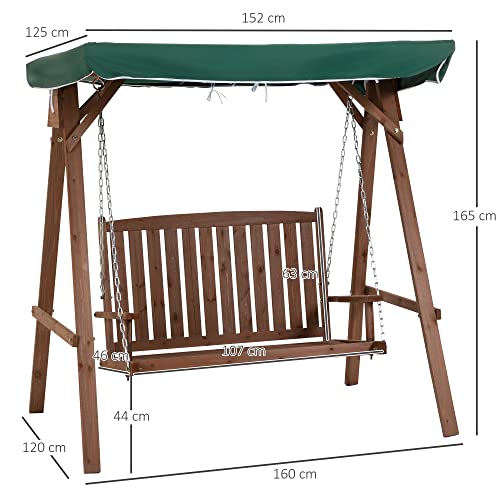 Outsunny Gartenschaukel für 2 Personen, Hollywoodschaukel, Schaukelbank mit Dach, Massivholz, Grün, 160 x 120 x 165 cm - 5