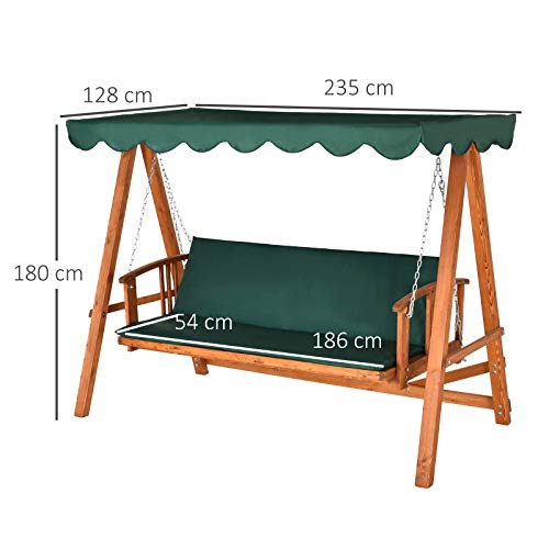 Outsunny® Hollywoodschaukel mit Sonnendach Echtholz-Gartenschaukel Schaukelbank Schaukel mit Liege-Funktion aus Lärchenholz für 3-4 Personen - 6
