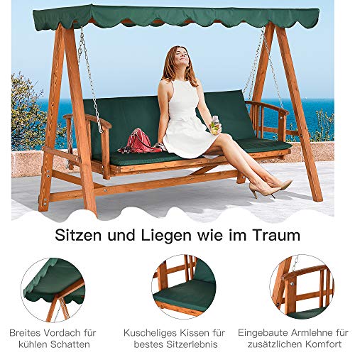 Outsunny® Hollywoodschaukel mit Sonnendach Echtholz-Gartenschaukel Schaukelbank Schaukel mit Liege-Funktion aus Lärchenholz für 3-4 Personen - 4