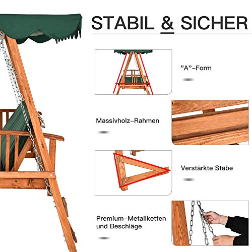 Outsunny® Hollywoodschaukel mit Sonnendach Echtholz-Gartenschaukel Schaukelbank Schaukel mit Liege-Funktion aus Lärchenholz für 3-4 Personen - 5