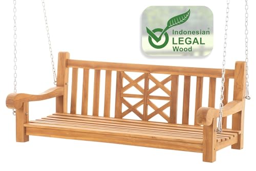 CLP Gartenschaukel Florida Aus Massivem Teakholz I Wetterfeste Holzschaukel Inklusive Befestigungsmaterial I Pflegeleichte Hollywoodschaukel, Farbe:Teak, Größe:120 cm - 2