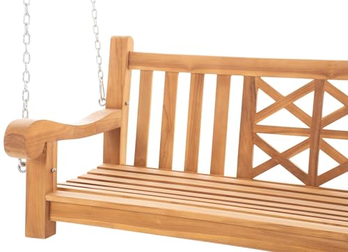 CLP Gartenschaukel Florida Aus Massivem Teakholz I Wetterfeste Holzschaukel Inklusive Befestigungsmaterial I Pflegeleichte Hollywoodschaukel, Farbe:Teak, Größe:120 cm - 6
