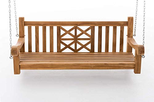CLP Gartenschaukel Florida Aus Massivem Teakholz I Wetterfeste Holzschaukel Inklusive Befestigungsmaterial I Pflegeleichte Hollywoodschaukel, Farbe:Teak, Größe:120 cm - 9