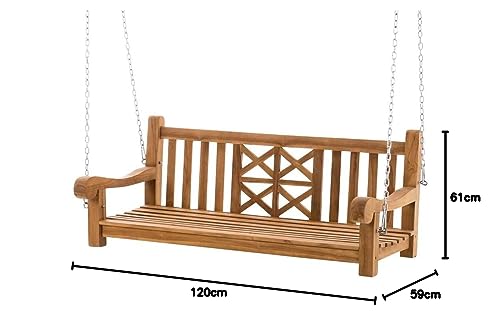 CLP Gartenschaukel Florida Aus Massivem Teakholz I Wetterfeste Holzschaukel Inklusive Befestigungsmaterial I Pflegeleichte Hollywoodschaukel, Farbe:Teak, Größe:120 cm - 10