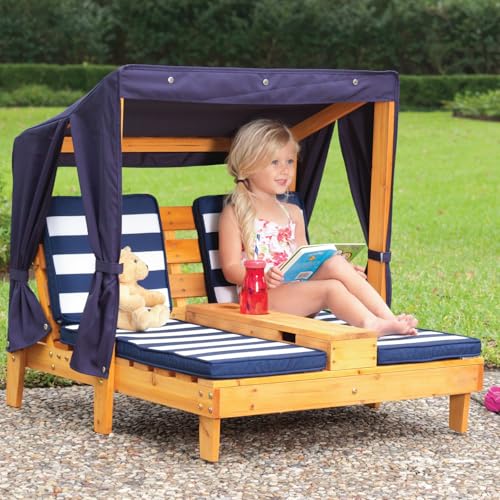 KidKraft 00524 Doppelte Sonnenliege mit Getränkehaltern Doppelliege, Chaiselongue aus Holz, Honigfarben - 2