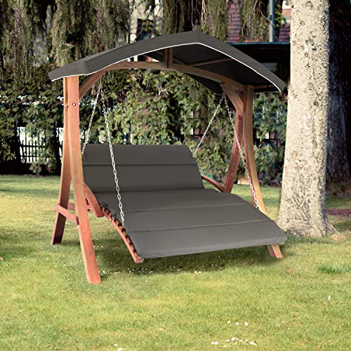 blumfeldt Aruba Hollywoodschaukel Gartenschaukel – 2-Sitzer: 130 x 140 cm, Sonnendach, 4 cm Sitzpolster, Material Textilien: Polyester, Material Rahmen: Lärche-Massivholz lasiert, Holz/Grau - 2