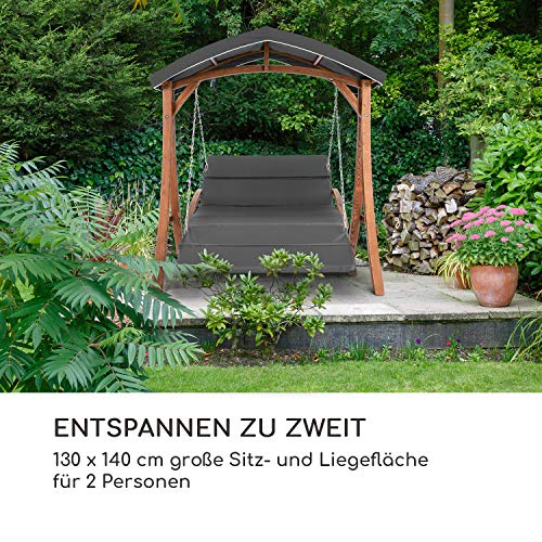 blumfeldt Aruba Hollywoodschaukel Gartenschaukel – 2-Sitzer: 130 x 140 cm, Sonnendach, 4 cm Sitzpolster, Material Textilien: Polyester, Material Rahmen: Lärche-Massivholz lasiert, Holz/Grau - 4