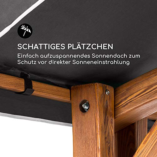 blumfeldt Aruba Hollywoodschaukel Gartenschaukel – 2-Sitzer: 130 x 140 cm, Sonnendach, 4 cm Sitzpolster, Material Textilien: Polyester, Material Rahmen: Lärche-Massivholz lasiert, Holz/Grau - 7