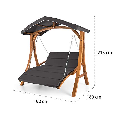 blumfeldt Aruba Hollywoodschaukel Gartenschaukel – 2-Sitzer: 130 x 140 cm, Sonnendach, 4 cm Sitzpolster, Material Textilien: Polyester, Material Rahmen: Lärche-Massivholz lasiert, Holz/Grau - 9