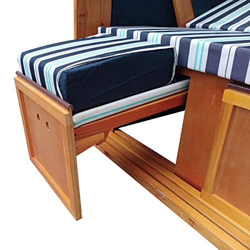 BRAST Strandkorb Deluxe 2-Sitzer XXL für 2 Personen 120cm breit mehrere Designs incl. Abdeckhaube Farbe Blau/Hellblau/Weiß gestreift Ostsee - 4