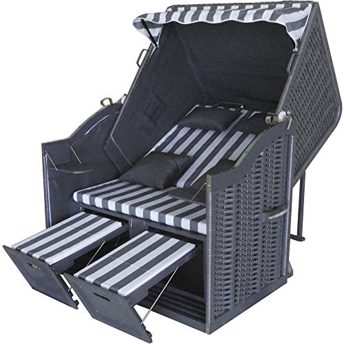XINRO® Strandkorb XL grau Polyrattan grau Strandkorb XL Ostsee XL Strandkorb Volllieger Strandkorb 2 Sitzer Strandkorb grau Rattan - 3