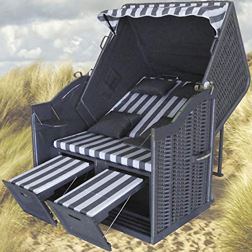 XINRO® Strandkorb XL grau Polyrattan grau Strandkorb XL Ostsee XL Strandkorb Volllieger Strandkorb 2 Sitzer Strandkorb grau Rattan - 4