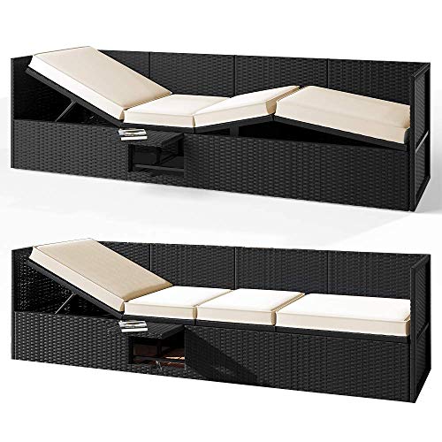 Deuba Poly Rattan Lounge Liege Mit Sonnendach 7cm Dicke Auflagen Klapptisch Schwarz Sonnenliege Gartenliege Garten Sofa - 4