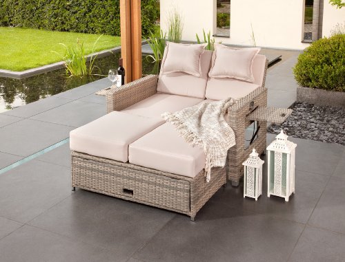 greemotion Rattan-Lounge Bahia Twin, Sofa & Bett aus Polyrattan, indoor & outdoor, 2er Garten-Sofa mit Stahl-Gestell, Daybed zweigeteilt, grau-bicolor - 2