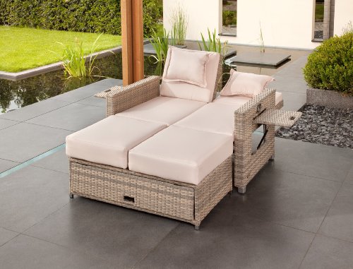 greemotion Rattan-Lounge Bahia Twin, Sofa & Bett aus Polyrattan, indoor & outdoor, 2er Garten-Sofa mit Stahl-Gestell, Daybed zweigeteilt, grau-bicolor - 6