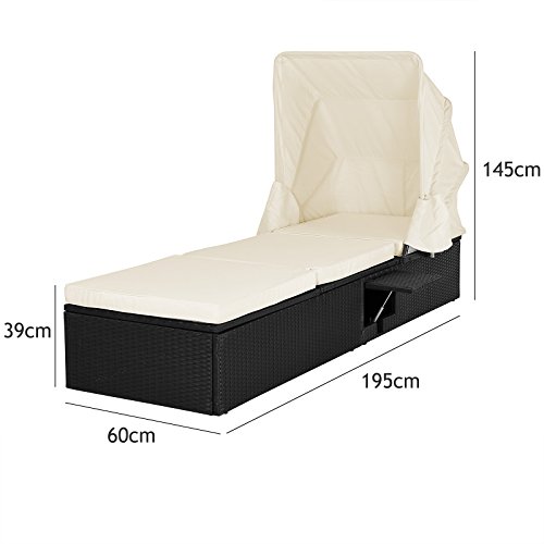 Casaria Poly Rattan Sonnenliege Gartenliege Schwarz Faltbares Sonnendach 7cm Dicke Auflagen Klapptisch verstellbar - 7