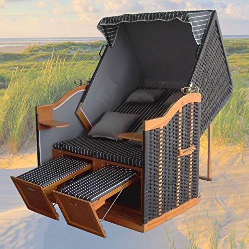 XINRO® – XY-71 – Volllieger Ostsee Strandkorb anthrazit inkl. Strandkorbhülle u. 4X Kissen, schwarzes Polyrattan, Ostsee Strandkorb Form - 2