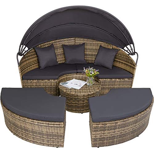 tectake 800764 Hochwertige XXL Aluminium Polyrattan Sonneninsel mit aufklappbarem Sonnendach, Lounge Sonnenliege inkl. Kissen und Auflagen, 180x161x138cm – Diverse Farben – (Natur | Nr. 403737) - 3