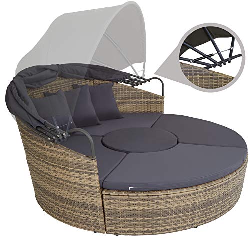 tectake 800764 Hochwertige XXL Aluminium Polyrattan Sonneninsel mit aufklappbarem Sonnendach, Lounge Sonnenliege inkl. Kissen und Auflagen, 180x161x138cm – Diverse Farben – (Natur | Nr. 403737) - 4