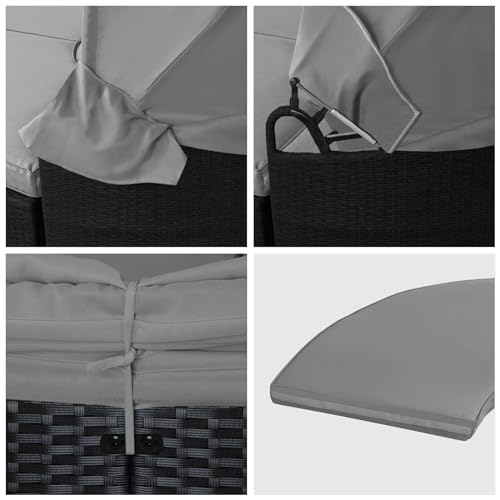 BB Sport 13-teilige Polyrattan Lounge Muschel Sonneninsel Sonnendach Klappbar Zierkissen Auflagen 10 cm Dicke, Farbe:Titan-Schwarz/Kieselstrand - 7