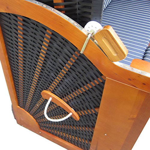 Strandkorb XXXL # 2,5-Sitzer XXXL Strandkorb breit # Ostsee Strandkorb # 2x komplett wechselbare BEZÜGE # uni Bezug blau # +BONUS Bezug blau gestreift # inkl. Strandkorbhülle # Polyrattan: weiss - 7
