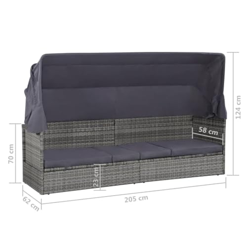 vidaXL Sonnenliege Baldachin Poly Rattan Gartenmöbel Sonneninsel Gartensofa - 2