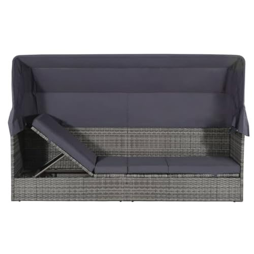 vidaXL Sonnenliege Baldachin Poly Rattan Gartenmöbel Sonneninsel Gartensofa - 3