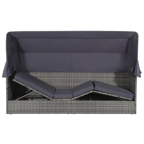 vidaXL Sonnenliege Baldachin Poly Rattan Gartenmöbel Sonneninsel Gartensofa - 4