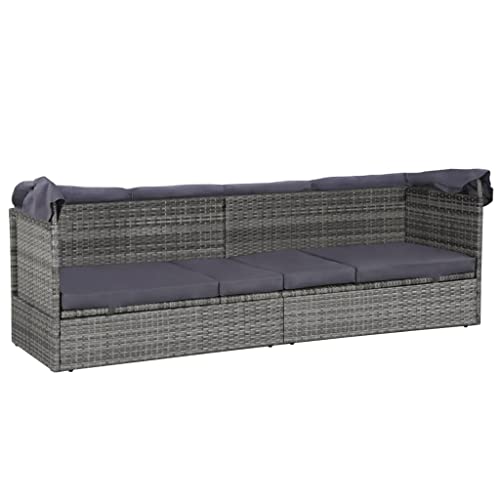 vidaXL Sonnenliege Baldachin Poly Rattan Gartenmöbel Sonneninsel Gartensofa - 7