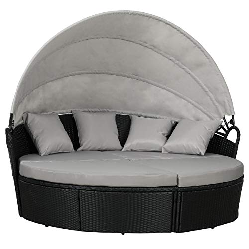 SVITA Savannah Sonneninsel mit Dach Polyrattan-Lounge Gartenmuschel Rattanmöbel Gartenliege Schwarz - 2
