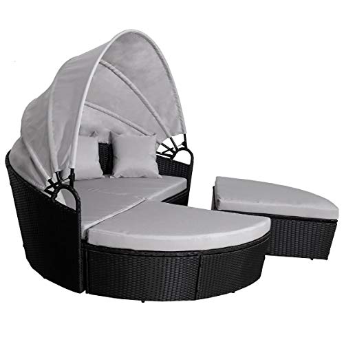 SVITA Savannah Sonneninsel mit Dach Polyrattan-Lounge Gartenmuschel Rattanmöbel Gartenliege Schwarz - 5