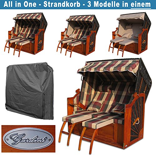 XINRO® XXL Volllieger Strandkorb Ostsee rot grün karo # wechselbare Bezüge # inkl. Strandkorbhülle - 2