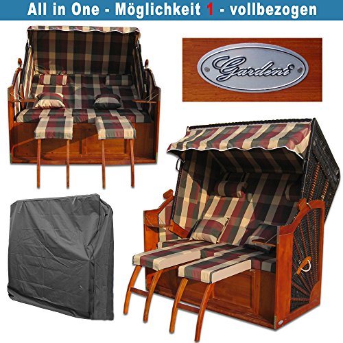 XINRO® XXL Volllieger Strandkorb Ostsee rot grün karo # wechselbare Bezüge # inkl. Strandkorbhülle - 3