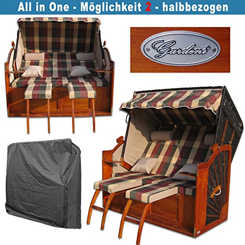XINRO® XXL Volllieger Strandkorb Ostsee rot grün karo # wechselbare Bezüge # inkl. Strandkorbhülle - 4