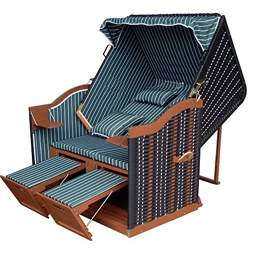 Strandkorb Ostsee XL grün + winterfester Strandkorbhaube – schwarzes Polyrattan – Strandstuhl Liegestuhl Sylt Strandkorb Ostsee Volllieger - 3