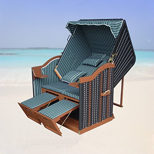 Strandkorb Ostsee XL grün + winterfester Strandkorbhaube – schwarzes Polyrattan – Strandstuhl Liegestuhl Sylt Strandkorb Ostsee Volllieger - 4