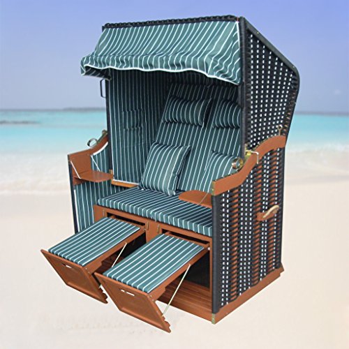 Strandkorb Ostsee XL grün + winterfester Strandkorbhaube – schwarzes Polyrattan – Strandstuhl Liegestuhl Sylt Strandkorb Ostsee Volllieger - 7