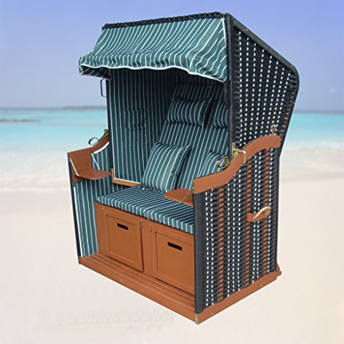 Strandkorb Ostsee XL grün + winterfester Strandkorbhaube – schwarzes Polyrattan – Strandstuhl Liegestuhl Sylt Strandkorb Ostsee Volllieger - 8