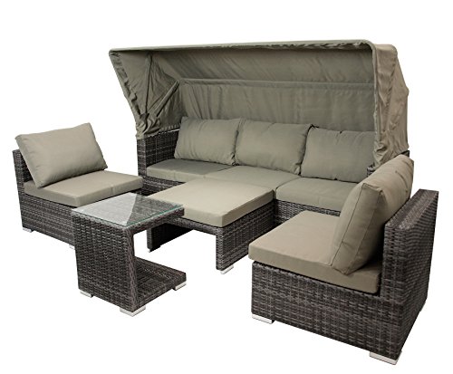 DEGAMO Funktions Loungeset MANACOR 16-teilig, Alu + Geflecht grau Bicolor, Polster taupefarben, XL-Ausführung mit 215cm Breite BZW. 195cm Liegefläche/Sitzbreite - 3
